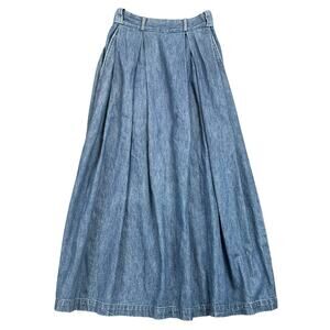 Ralph Lauren Denim Pleated Midi Skirt Vintage Blue Cotton - 4
